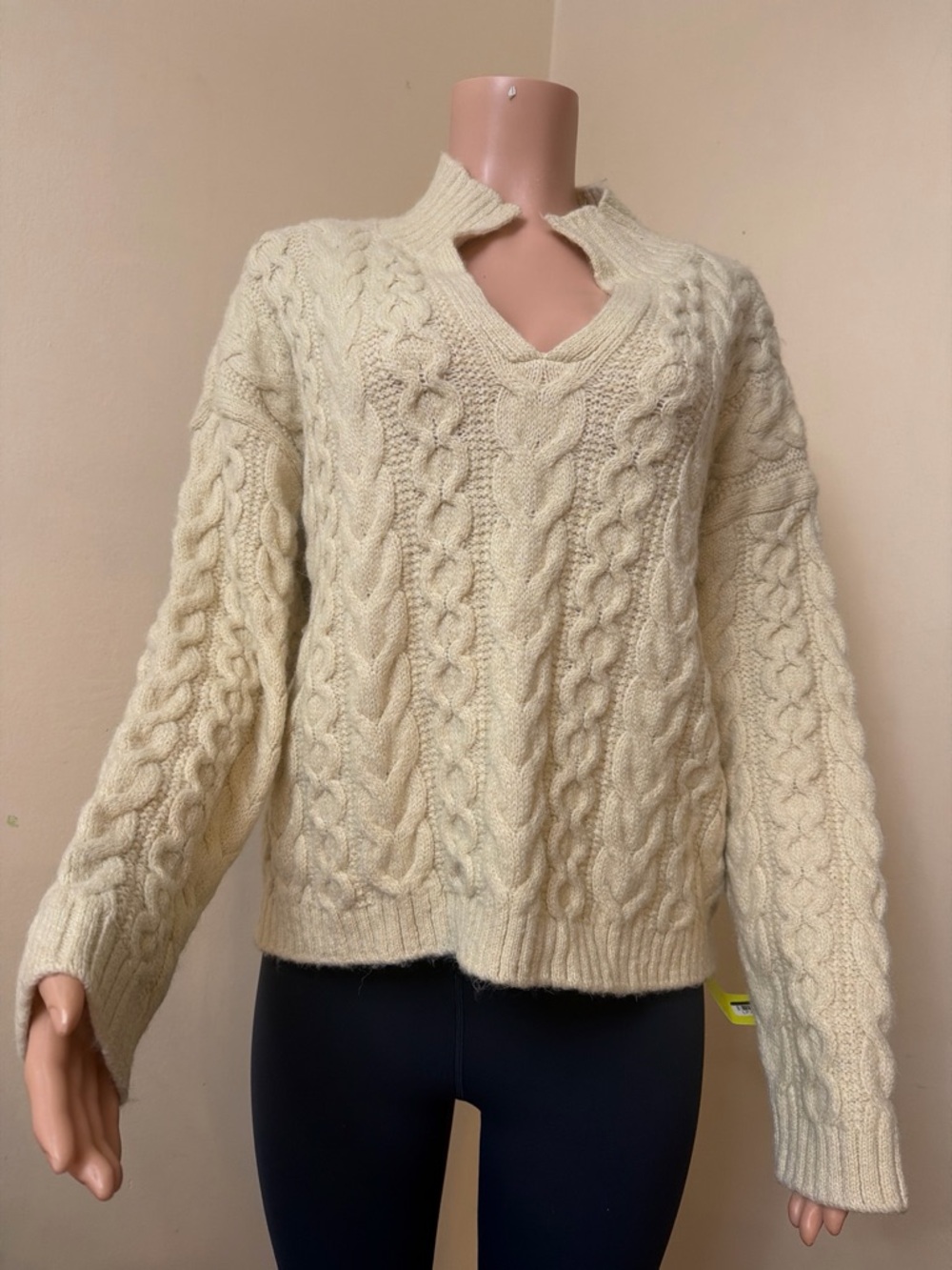 a new day Cream Cable-Knit V-Neck Sweater